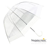 Happy Rain Regenschirm Stockschirm transparent durchsichtig weiß Hochzeit Glockenschirm