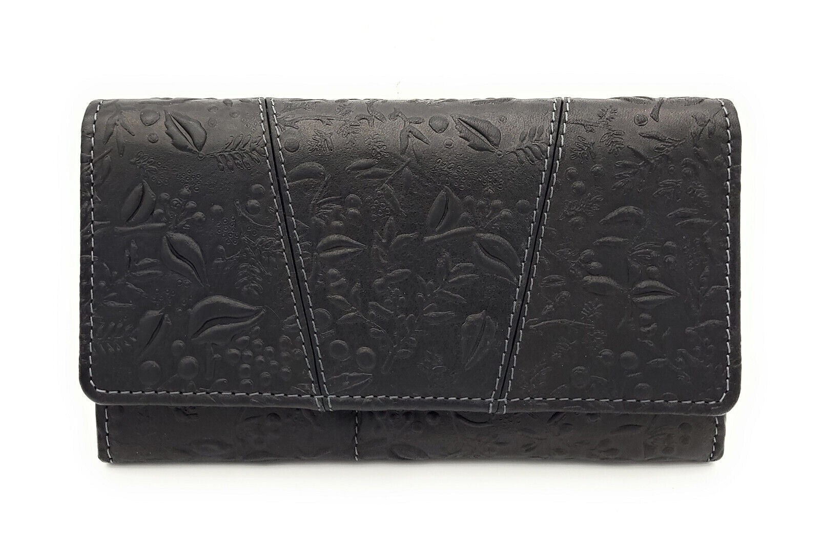 Hill Burry echt Leder Damen Geldbörse Portemonnaie floral mit RFID NFC Schutz schwarz
