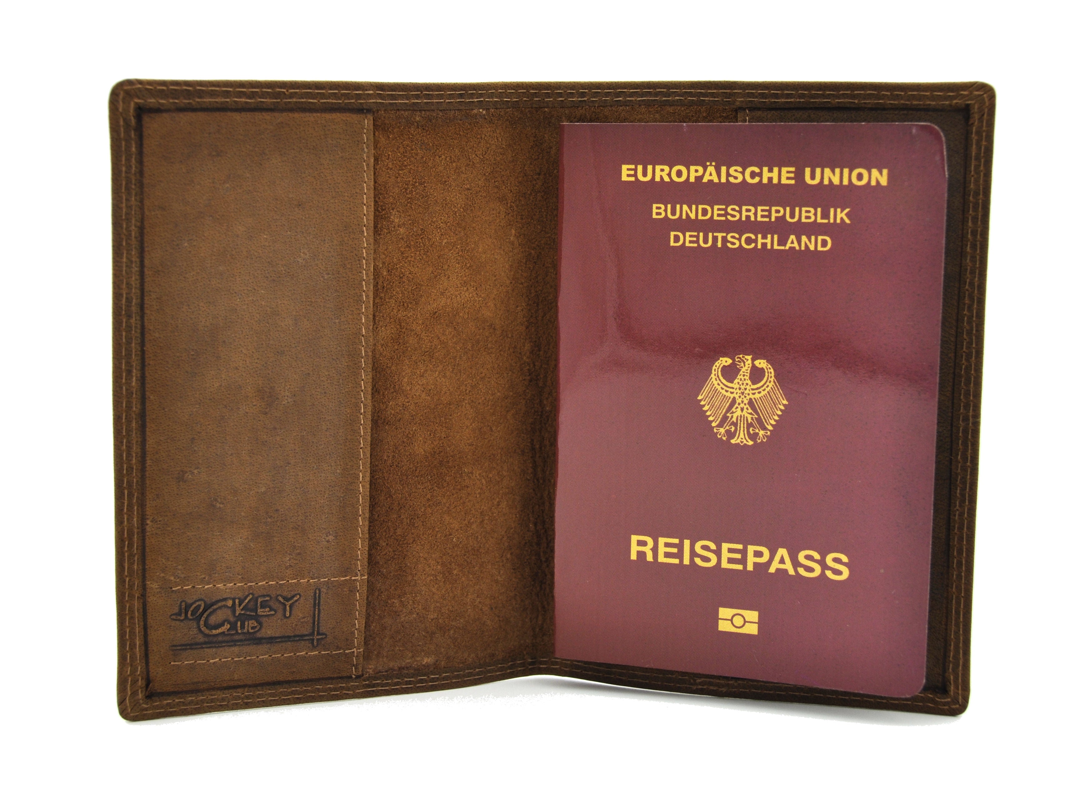 Jockey Club echt Leder Passhülle Etui Reisepass Hülle Hunterleder cognac braun