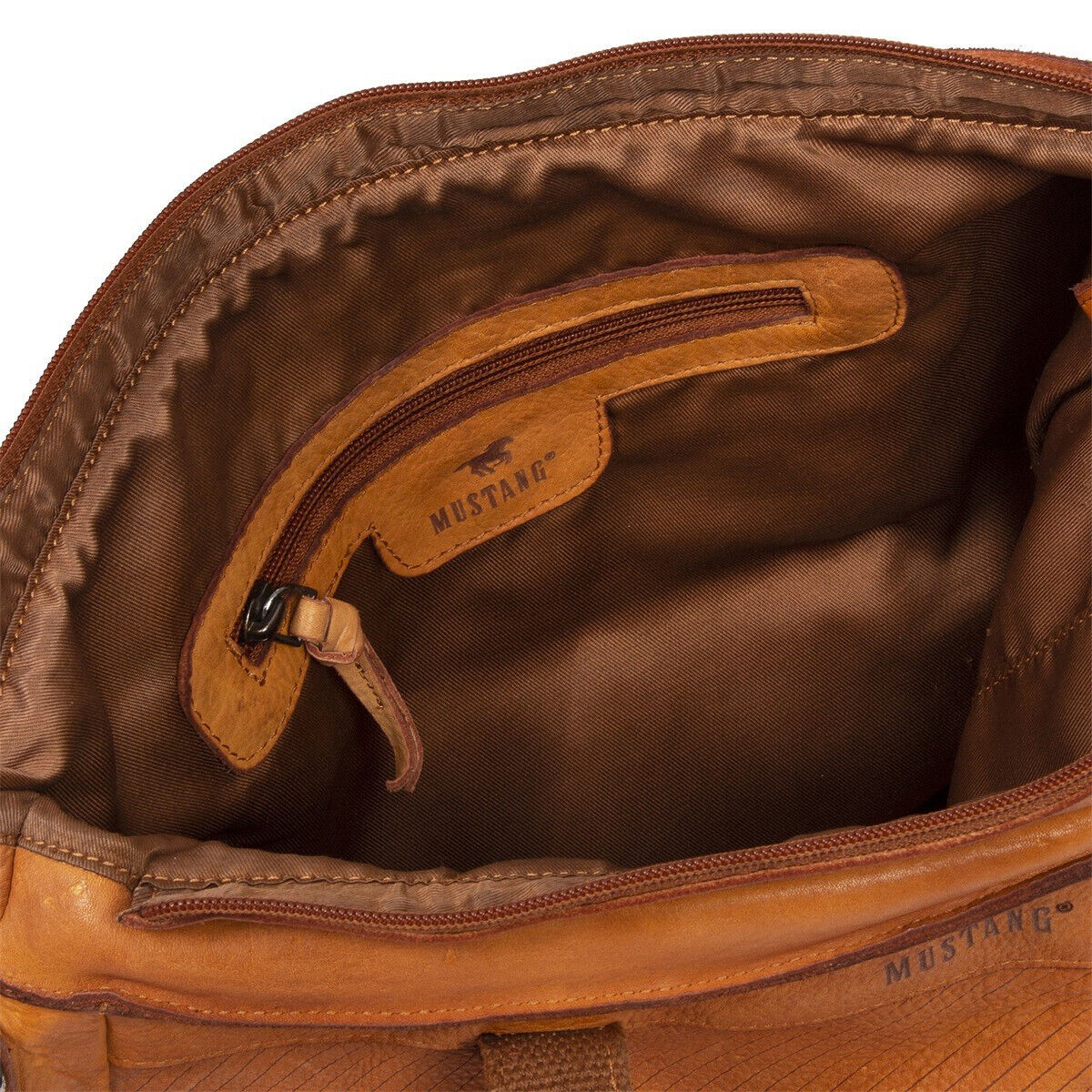 Mustang echt Leder Damen Shopper Handtasche Umhängetasche cognac braun