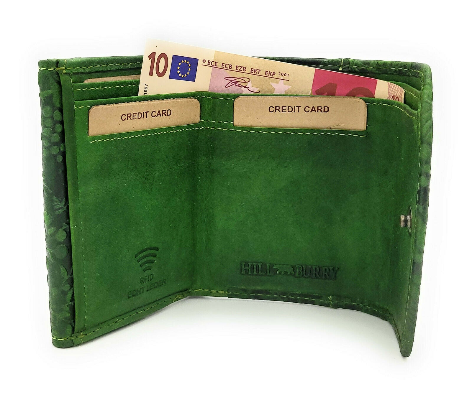Hill Burry kleine echt Leder Damen Geldbörse Portemonnaie mit RFID NFC Schutz grün