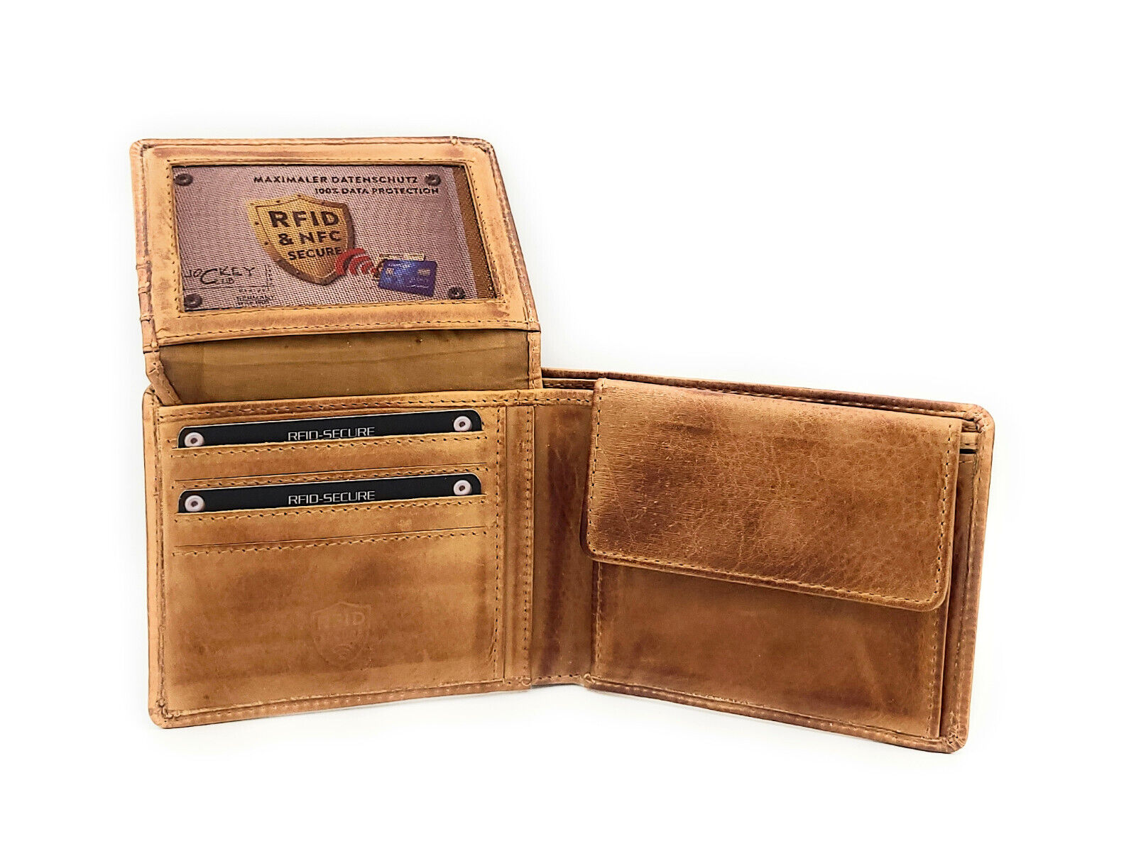 Jockey Club echt Leder Geldbörse Portemonnaie Vintage mit RFID Schutz cognac