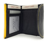 Jockey Club echt Leder Mini Geldbörse Wickelbörse Urlaubsbörse mit RFID Schutz schwarz gelb