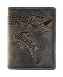 Jockey Club kleine echt Leder Geldbörse Hunterleder Portemonnaie Geldbeutel Hecht Fisch Anglerbörse mit RFID Schutz