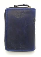 Jockey Club echt Leder Geldbörse Portemonnaie Geldbeutel Sauvage mit RFID Schutz Schmetterling blau