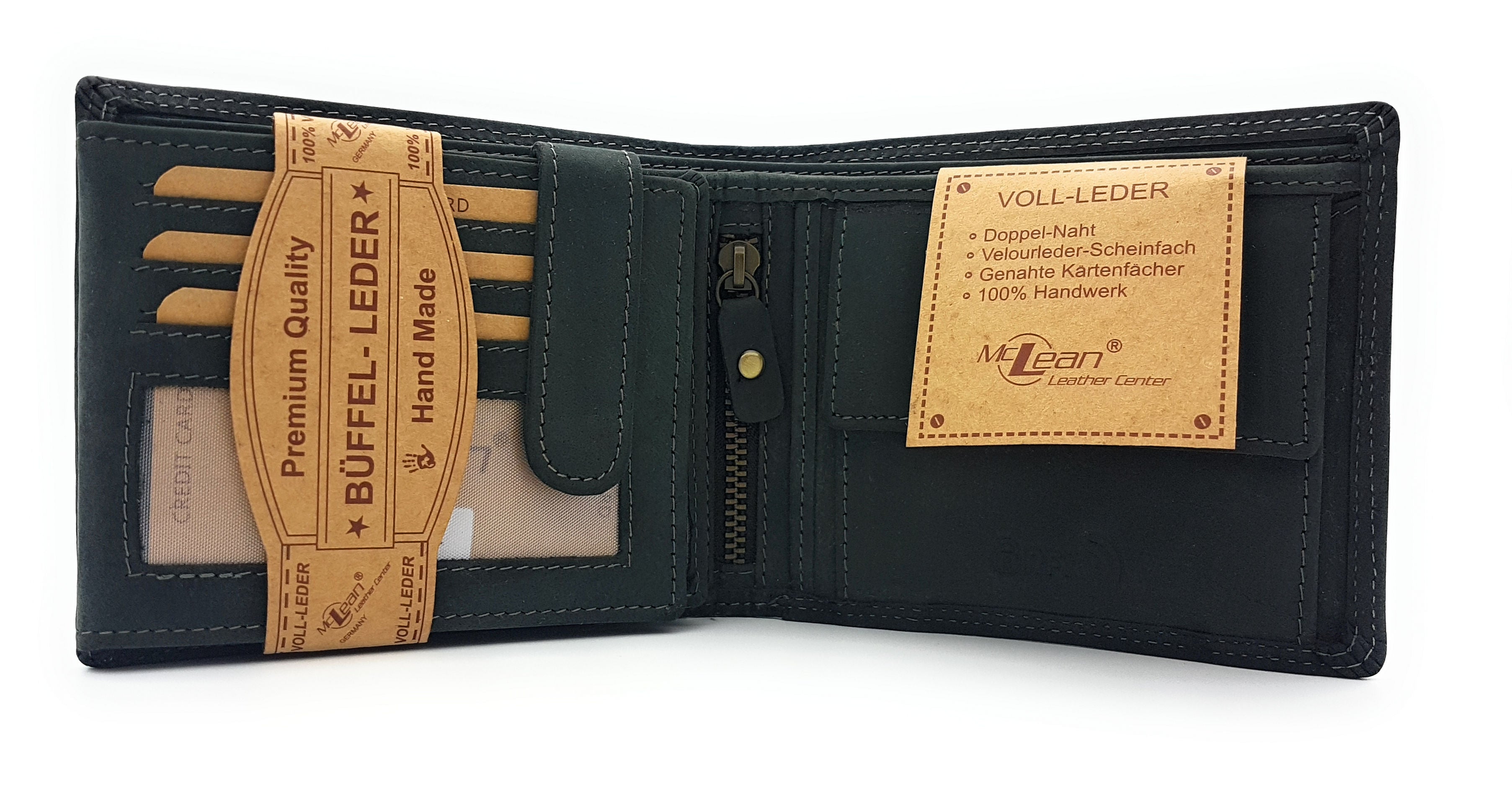 Jockey Club Basic echt Büffel Voll-Leder Geldbörse für Männer, naturbelassenes Hunterleder Portemonnaie Traktor mit RFID NFC Schutz