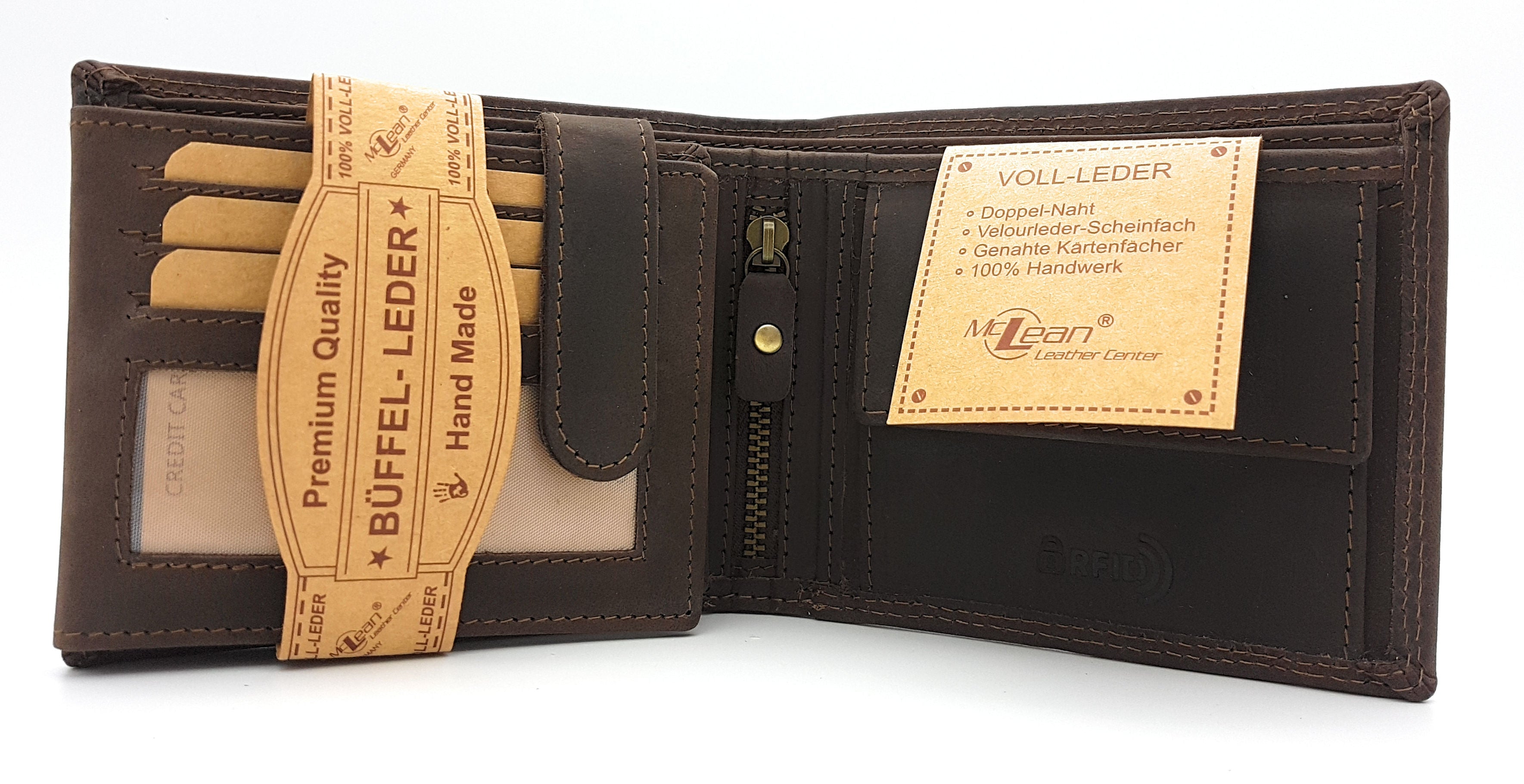 Jockey Club Basic echt Büffel Voll-Leder Geldbörse für Männer, naturbelassenes Hunterleder Portemonnaie Traktor mit RFID NFC Schutz