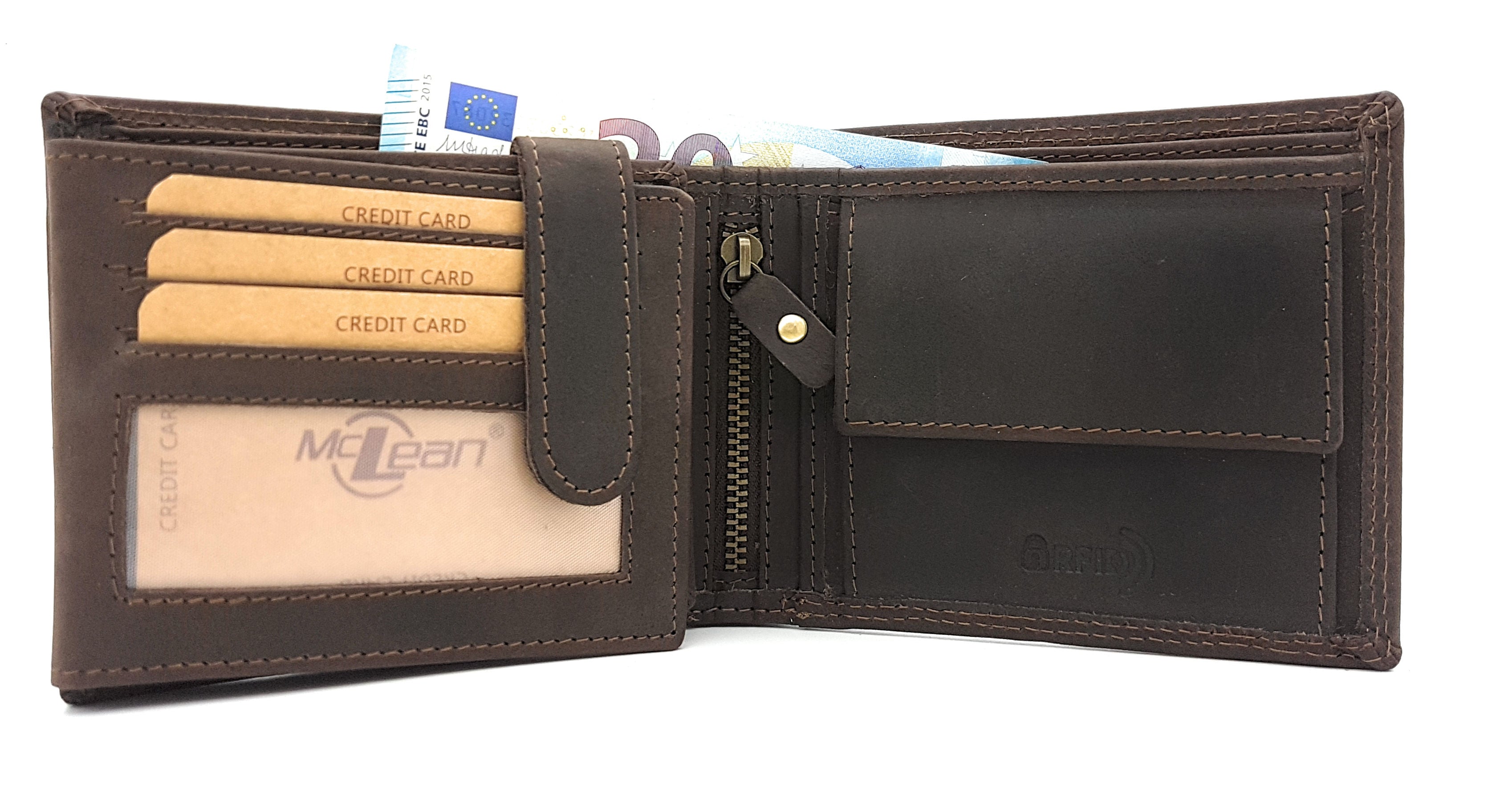 Jockey Club Basic echt Büffel Voll-Leder Geldbörse für Männer, naturbelassenes Hunterleder Portemonnaie Traktor mit RFID NFC Schutz