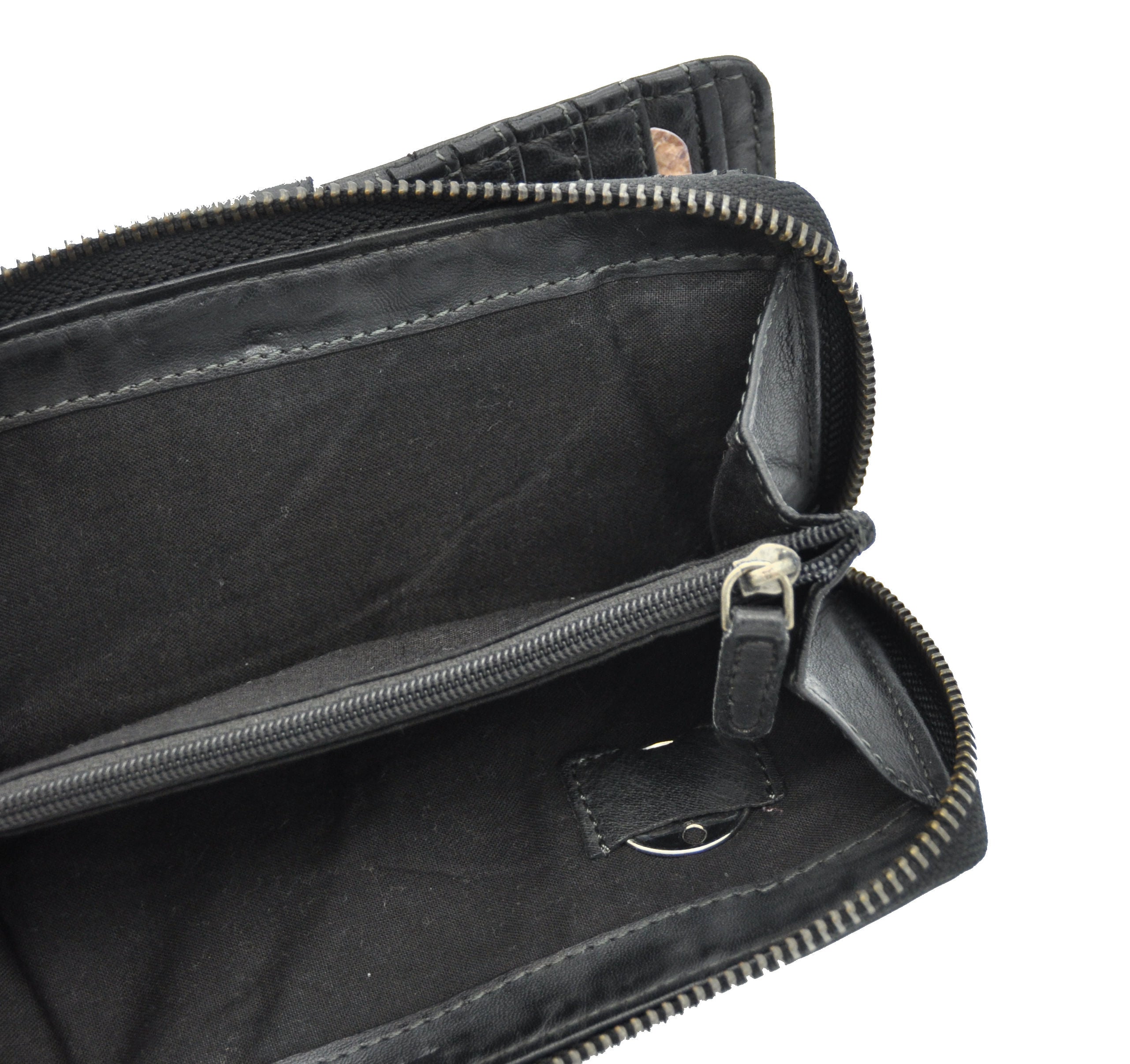 Jockey Club Damen Geldbörse lang Lammnappa-Leder Shabby Chic Used Optik Nieten schwarz