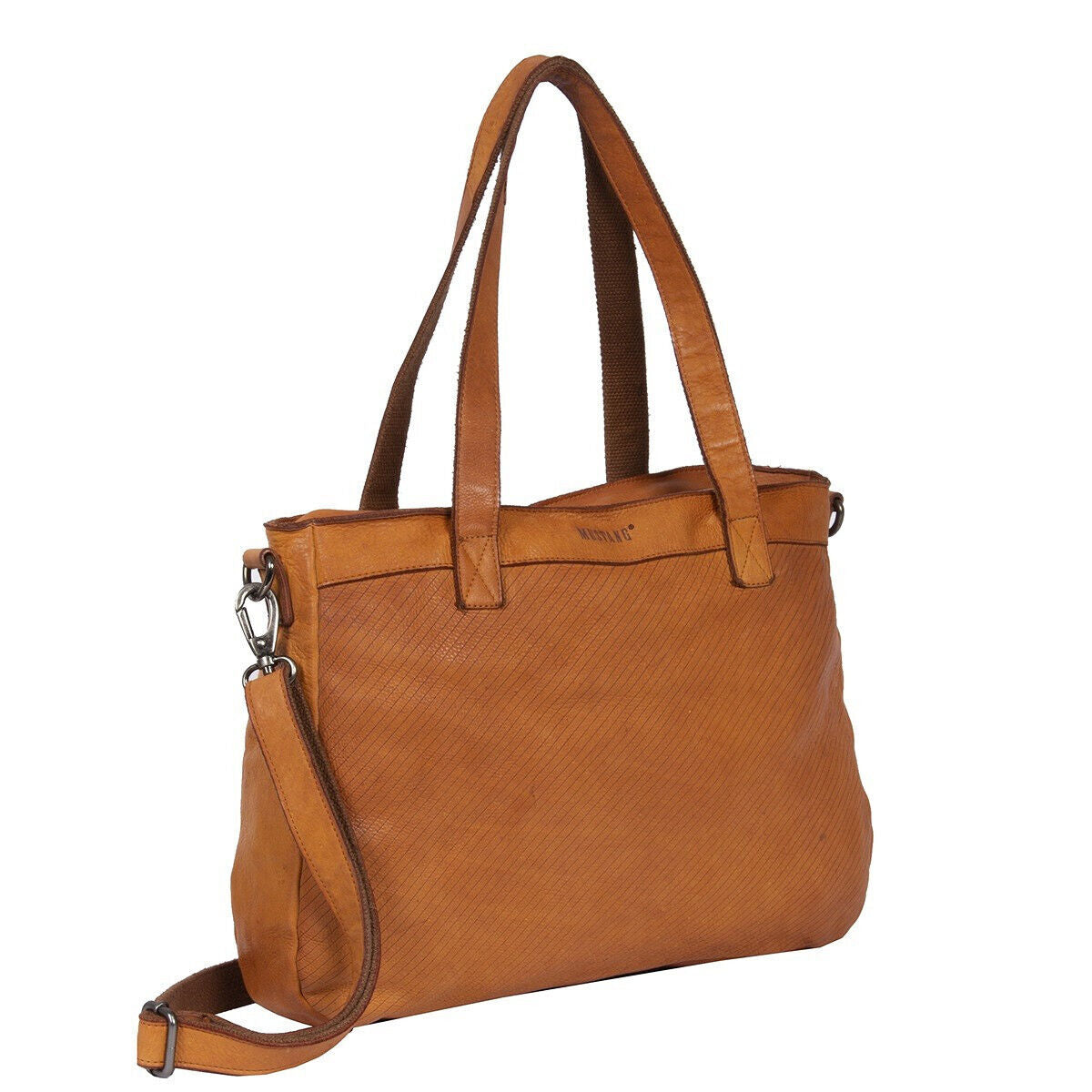 Mustang echt Leder Damen Shopper Handtasche Umhängetasche cognac braun