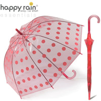Regenschirm transparent durchsichtig Glockenschirm big dots happy rain rot