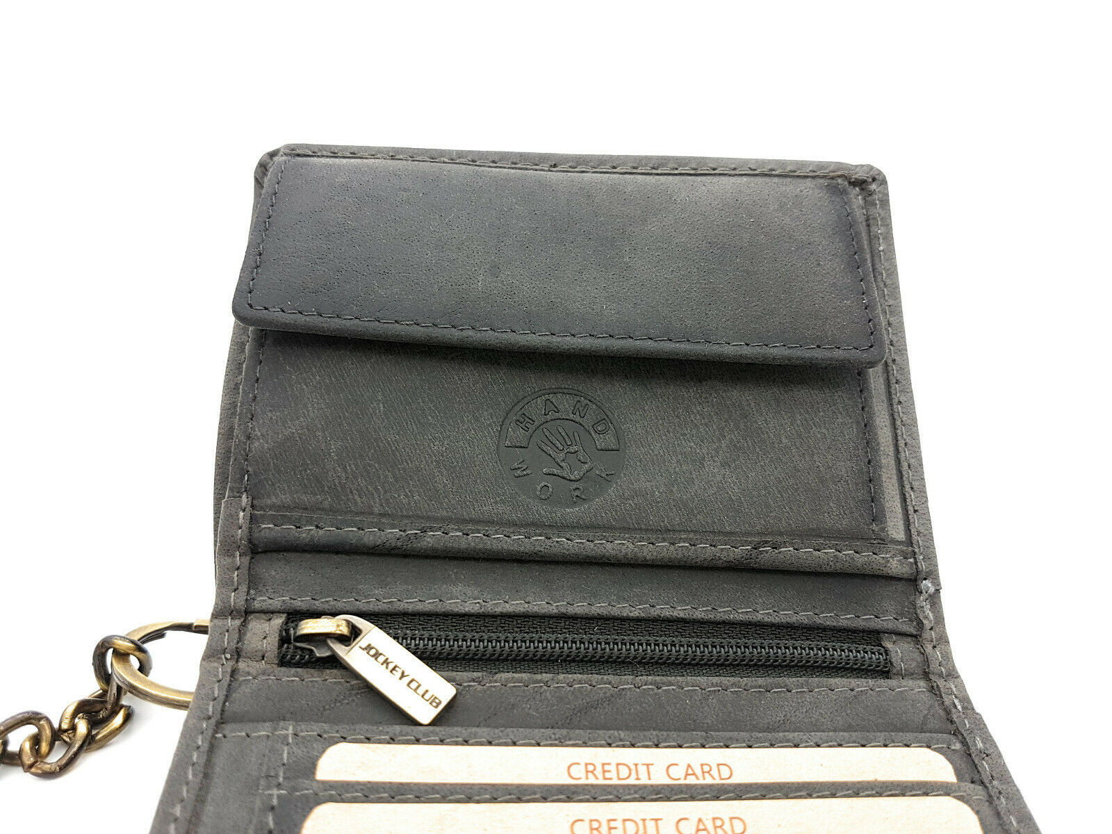 Jockey Club echt Leder Biker Geldbörse Geldbeutel Portemonnaie + 50cm Kette Motor Motorblock mit RFID Schutz grau