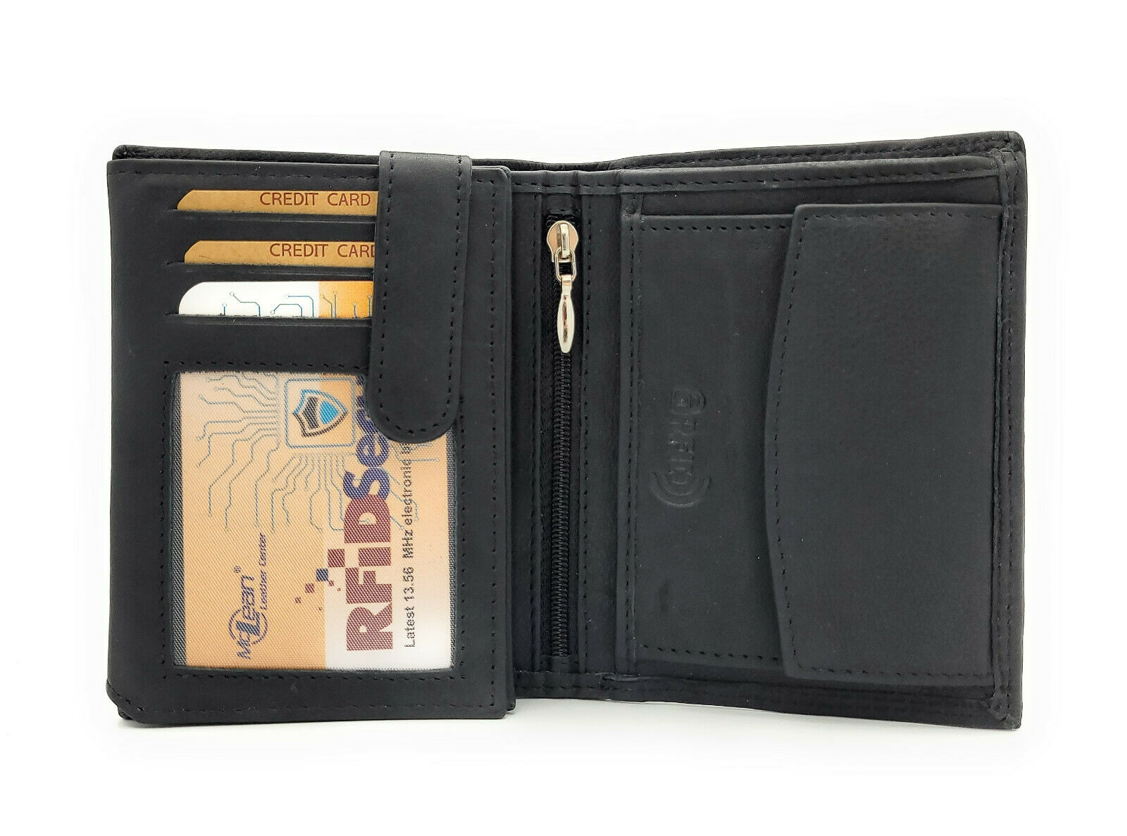 Jockey Club Basic echt Leder Geldbörse Portemonnaie Geldbeutel mit RFID NFC Schutz Rindleder schwarz