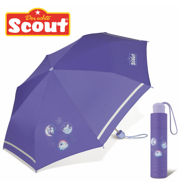 Scout Girls Kinder Regenschirm Taschenschirm mit Reflektionsstreifen Lila Luna