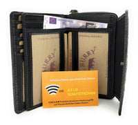 Hill Burry echt Leder Damen Geldbörse Portemonnaie floral RFID NFC Schutz schwarz