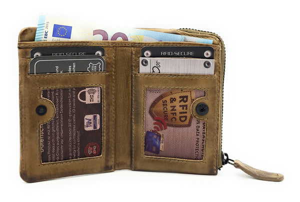 Jockey Club echt Leder Mini Geldbörse Portemonnaie Vintage RFID Schutz oil grey