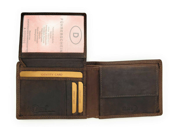 echt Büffel Voll-Leder Geldbörse Portemonnaie Geldbeutel mit RFID NFC Schutz braun