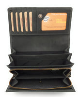Hill Burry echt Leder Damen Geldbörse Portemonnaie Hunterleder vintage schwarz mit RFID Schutz