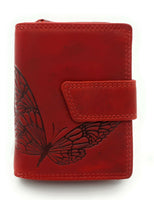 Jockey Club echt Leder Geldbörse Portemonnaie Geldbeutel Sauvage mit RFID Schutz Schmetterling rot