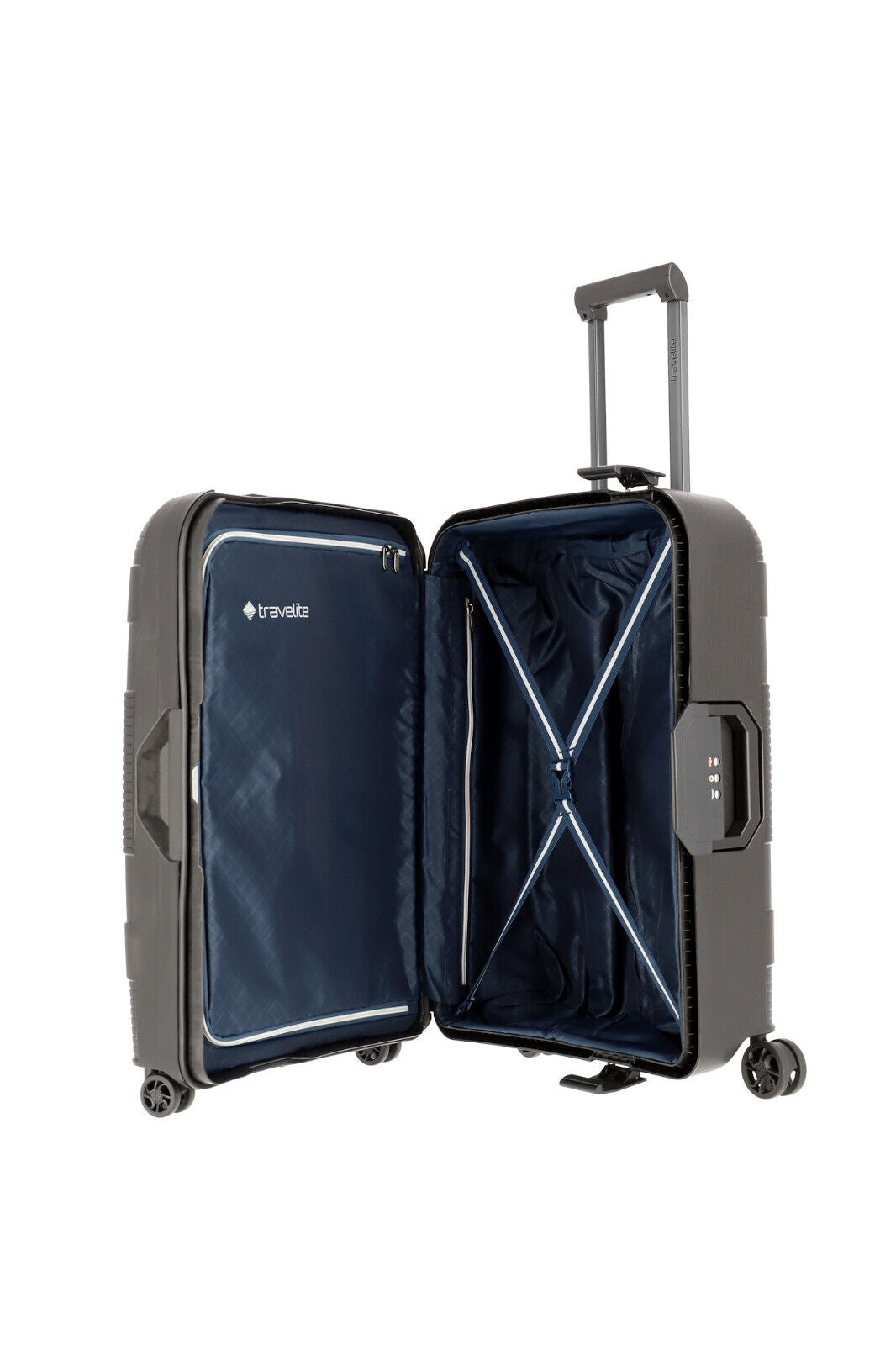 Travelite Korfu Reisekoffer M Trolley Rahmen Koffer 65cm 4 Rad / Rollen TSA schwarz