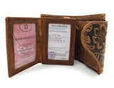 Jockey Club echt Leder Damen Geldbörse Portemonnaie geprägtes Vollrindleder floral mit RFID Schutz Liane cognac braun