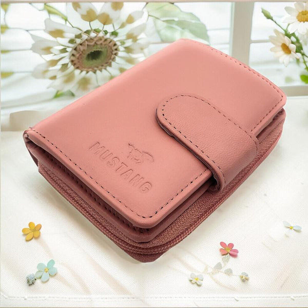 Mustang echt Leder Damen Mini Geldbörse Portemonnaie Urlaubsbörse mit RFID Schutz pink rosé