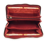 Jockey Club echt Leder Reißverschluss Geldbörse Portemonnaie Vintage Shabby Chic Used Look rot