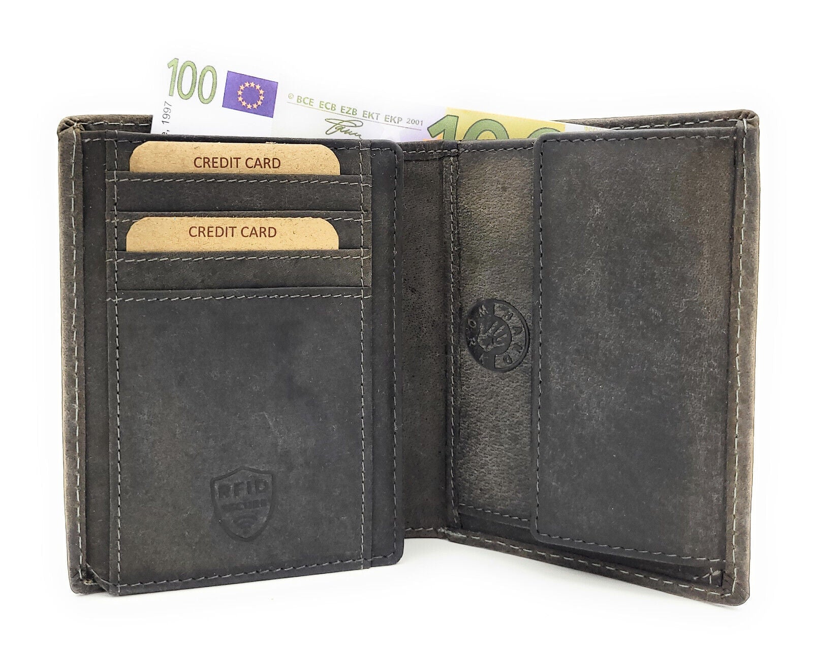 Jockey Club echt Leder Geldbörse Portemonnaie Geldbeutel Zander Fisch Anglerbörse mit RFID Schutz grau