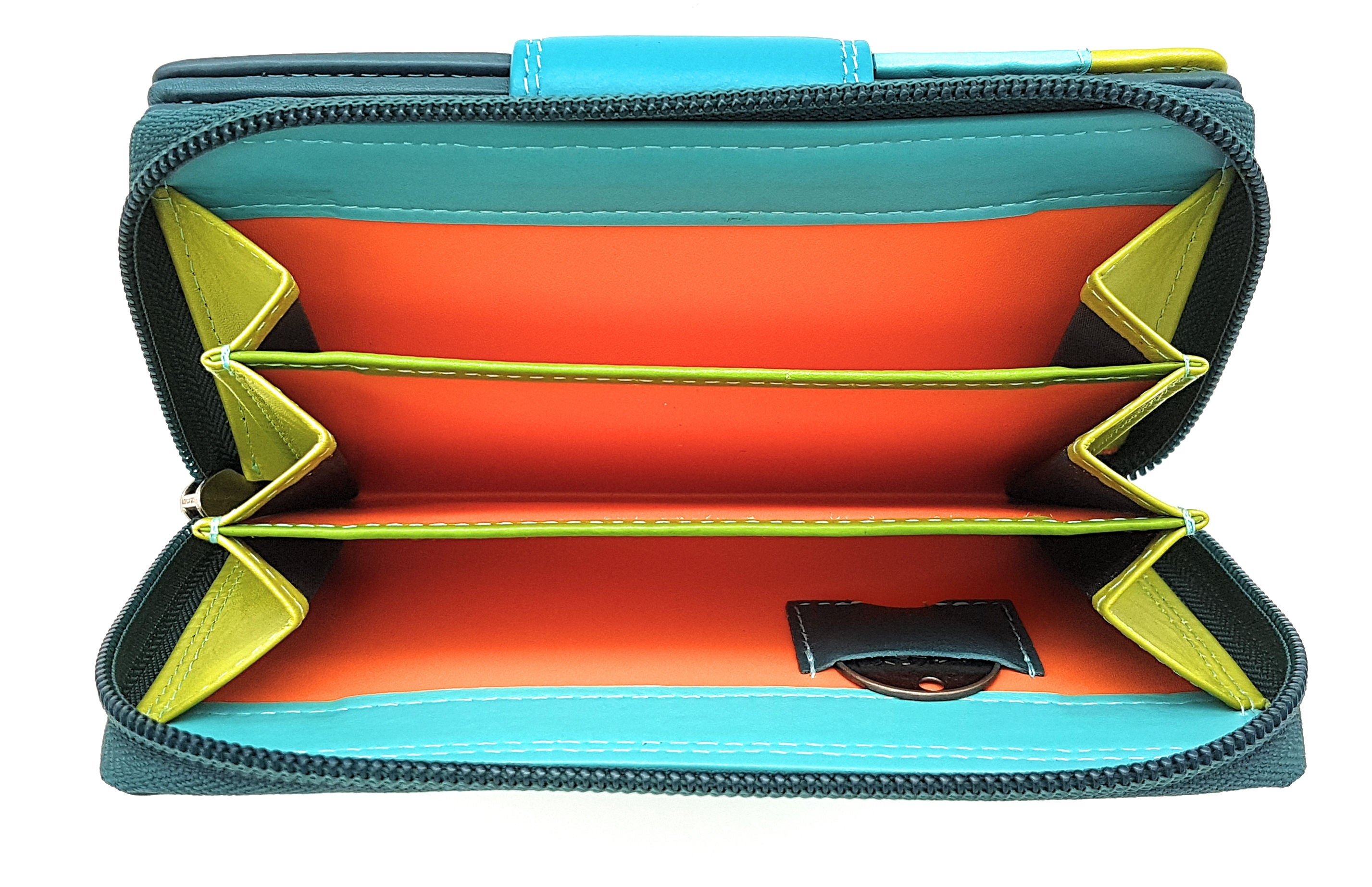 Leder Damen Geldbörse hoch Portemonnaie feines Kalbsnappaleder Jockey Club Rio mit RFID Schutz blau türkis