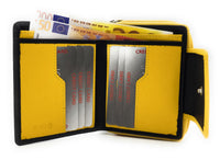 Jockey Club echt Leder Damen Geldbörse Portemonnaie mit RFID Schutz schwarz gelb