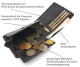 Jockey Club rustikale Vintage Geldbörse naturbelassenes Vollrind-Leder Portemonnaie mit RFID Schutz Toro dunkelbraun