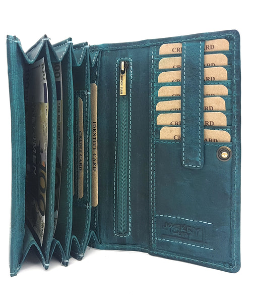 Jockey Club echt Leder Damen Geldbörse lang Hunterleder Jockey Club Toro vintage petrol mit RFID Schutz