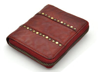 Jockey Club echt Leder Damen Reißverschluss Geldbörse, kompakt, weiches Lammnappa-Leder Shabby Chic Used Optik Vintage Style Nieten rot