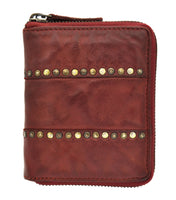 Jockey Club echt Leder Damen Reißverschluss Geldbörse, kompakt, weiches Lammnappa-Leder Shabby Chic Used Optik Vintage Style Nieten rot