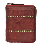 Jockey Club echt Leder Damen Reißverschluss Geldbörse, kompakt, weiches Lammnappa-Leder Shabby Chic Used Optik Vintage Style Nieten rot