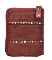 Jockey Club echt Leder Damen Reißverschluss Geldbörse, kompakt, weiches Lammnappa-Leder Shabby Chic Used Optik Vintage Style Nieten rot