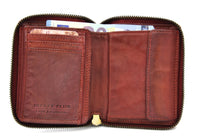 Jockey Club echt Leder Damen Reißverschluss Geldbörse, kompakt, weiches Lammnappa-Leder Shabby Chic Used Optik Vintage Style Nieten rot