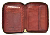 Jockey Club echt Leder Damen Reißverschluss Geldbörse, kompakt, weiches Lammnappa-Leder Shabby Chic Used Optik Vintage Style Nieten rot