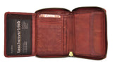 Jockey Club echt Leder Damen Reißverschluss Geldbörse, kompakt, weiches Lammnappa-Leder Shabby Chic Used Optik Vintage Style Nieten rot