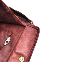 Jockey Club echt Leder Damen Reißverschluss Geldbörse, kompakt, weiches Lammnappa-Leder Shabby Chic Used Optik Vintage Style Nieten rot
