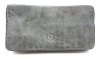 Jockey Club Damen Geldbörse lang Voll-Rind-Leder Shabby Chic Used Optik grau