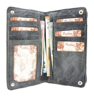 Jockey Club Damen Geldbörse lang Voll-Rind-Leder Shabby Chic Used Optik grau