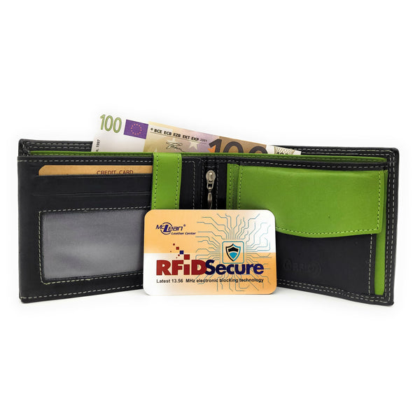 echt Leder Geldbörse Portemonnaie Geldbeutel RFID NFC Schutz schwarz grün