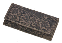 Jockey Club echt Leder Damen Geldbörse lang Portemonnaie geprägtes Vollrindleder mit RFID Schutz braun