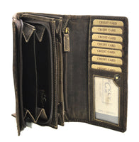 Jockey Club echt Leder Damen Geldbörse lang Portemonnaie geprägtes Vollrindleder mit RFID Schutz braun