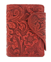 Jockey Club echt Leder Damen Geldbörse Portemonnaie geprägtes Vollrindleder floral mit RFID Schutz Liane rot