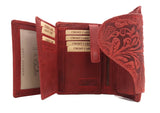 Jockey Club echt Leder Damen Geldbörse Portemonnaie geprägtes Vollrindleder floral mit RFID Schutz Liane rot