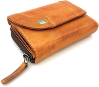 Jockey Club echt Leder Damen Geldbörse Line Up Shabby Chic Used Optik Vintage Style viele Kartenfächer mit RFID Schutz braun