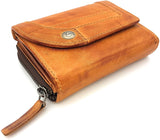 Jockey Club echt Leder Damen Geldbörse Line Up Shabby Chic Used Optik Vintage Style viele Kartenfächer mit RFID Schutz braun