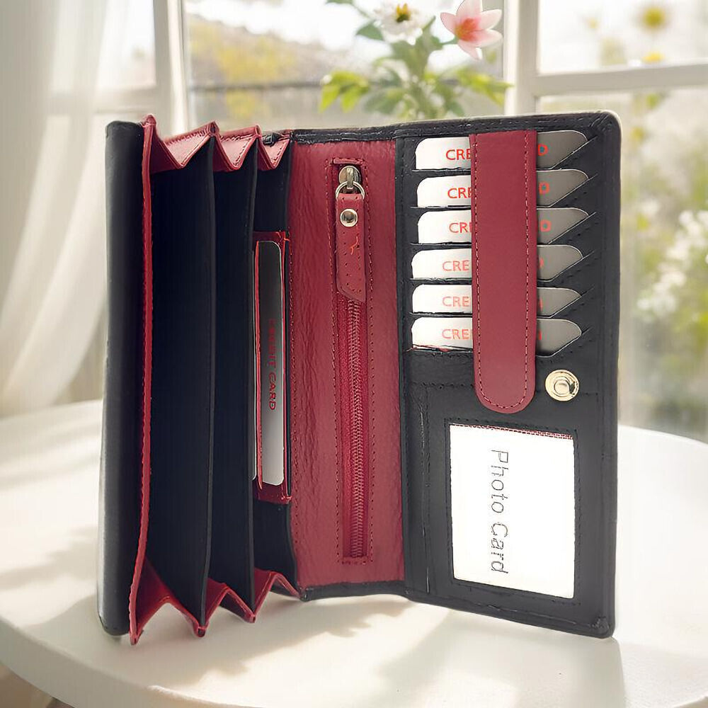Jockey Club echt Leder Damen Geldbörse Portemonnaie mit RFID Schutz bicolor schwarz rot